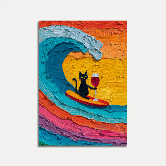 Black Cat Surfing Wine Poster
