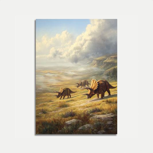 Póster de paisaje de triceratops antiguo