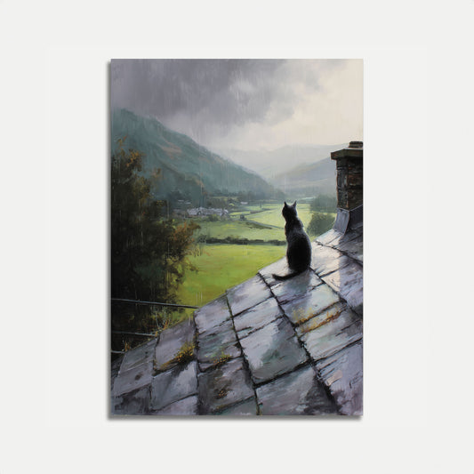 Schwarze Katze Berg Tal Plakat