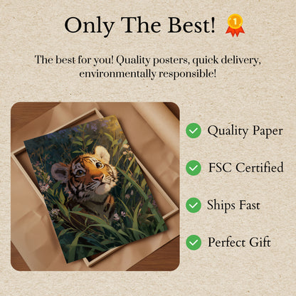 Tiger Cub in Wildflowers Poster