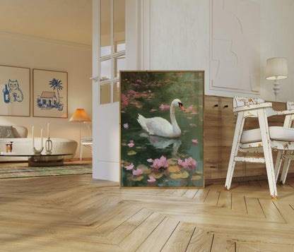 Elegant Swan Lotus Pond Poster