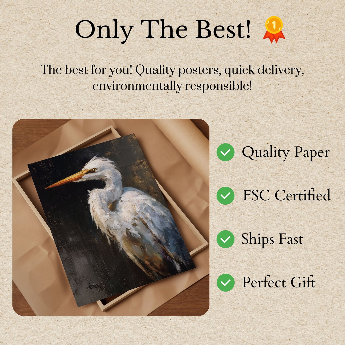Elegant White Heron Poster
