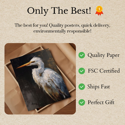 Elegant White Heron Poster