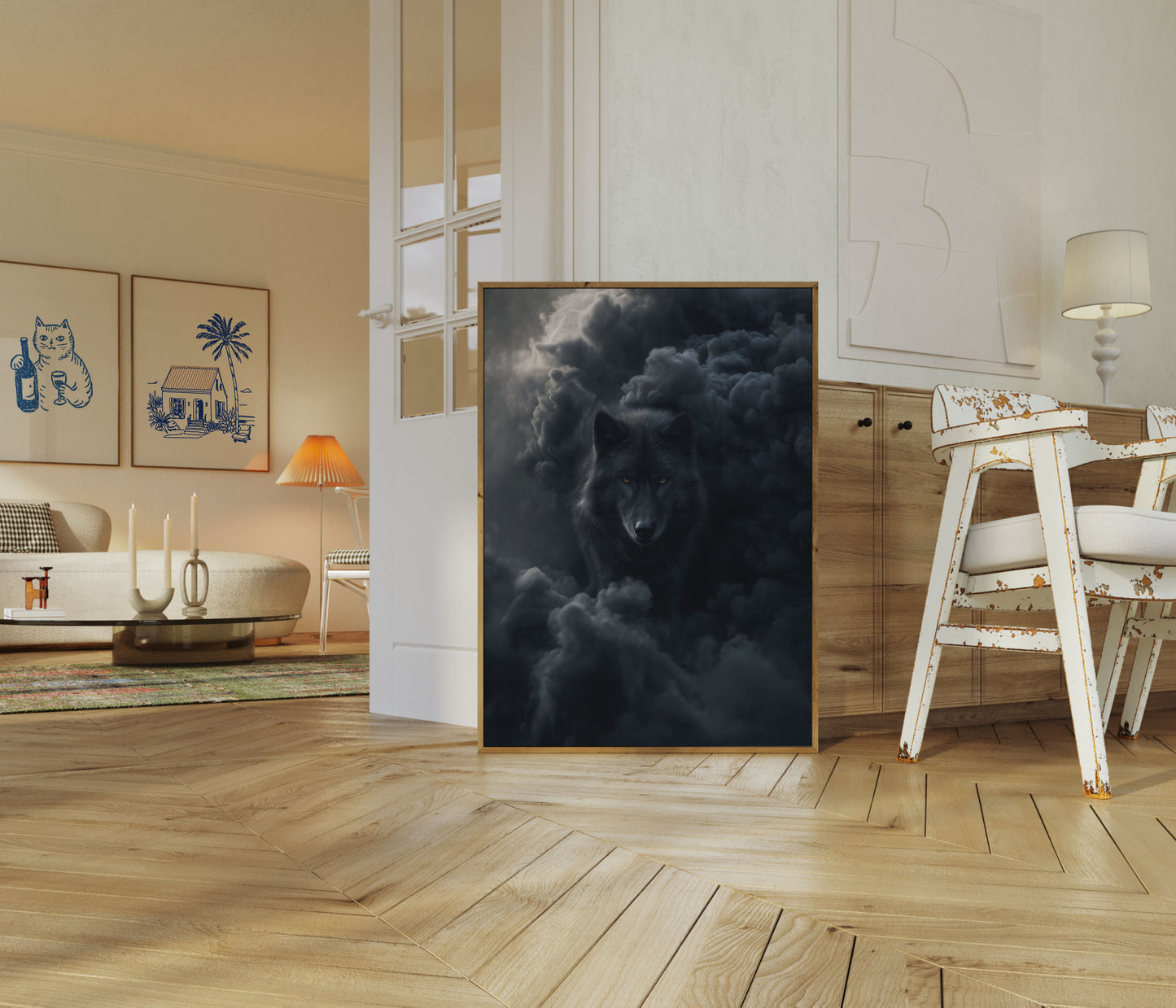 Dark Wolf in Stormy Clouds Poster