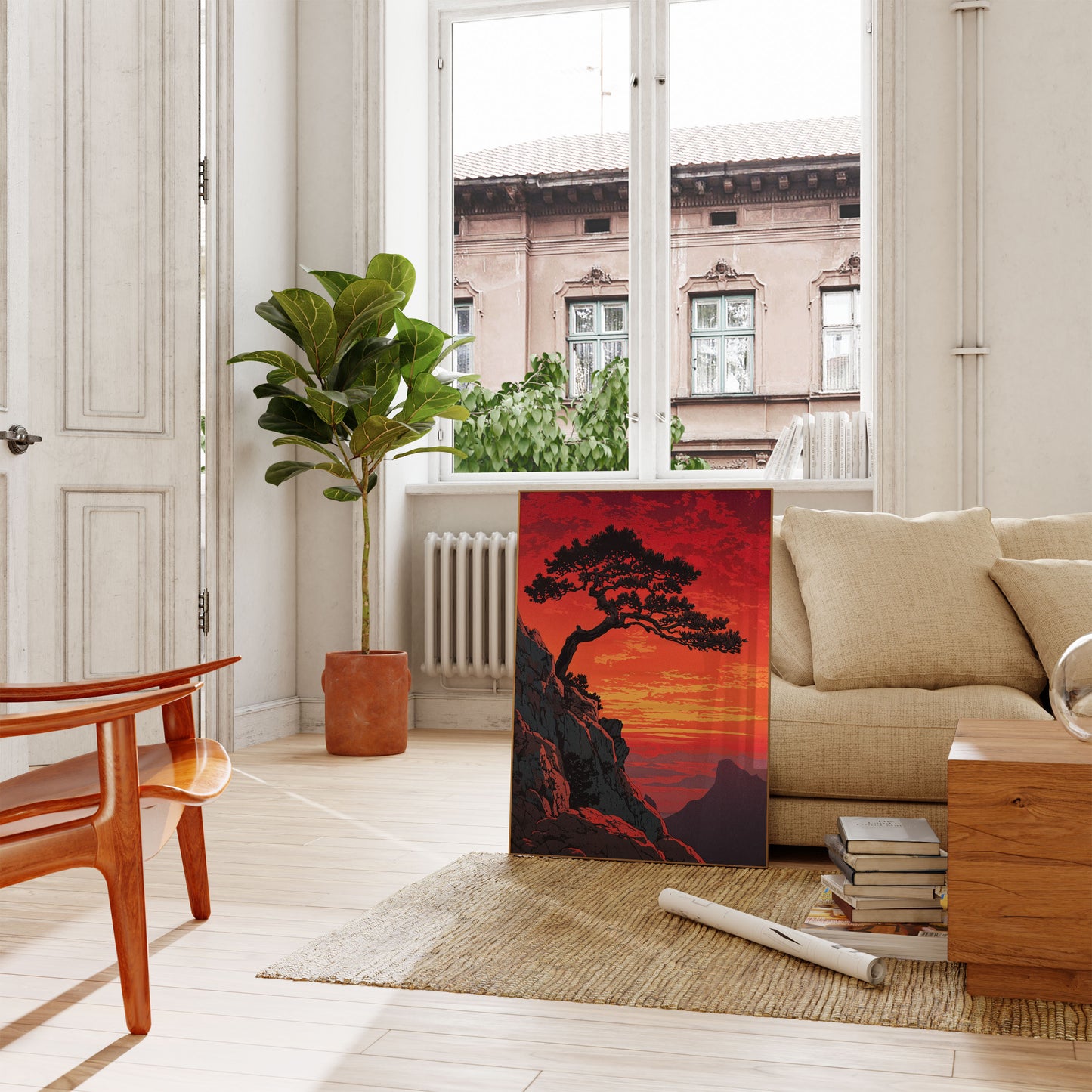 Poster dell'Albero Spazzato dal Vento al Tramonto