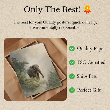 Misty Elephant Wilderness Poster