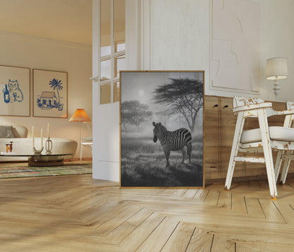 Misty African Zebra Wilderness Poster