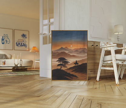 Póster de Jinete al Atardecer en la Montaña