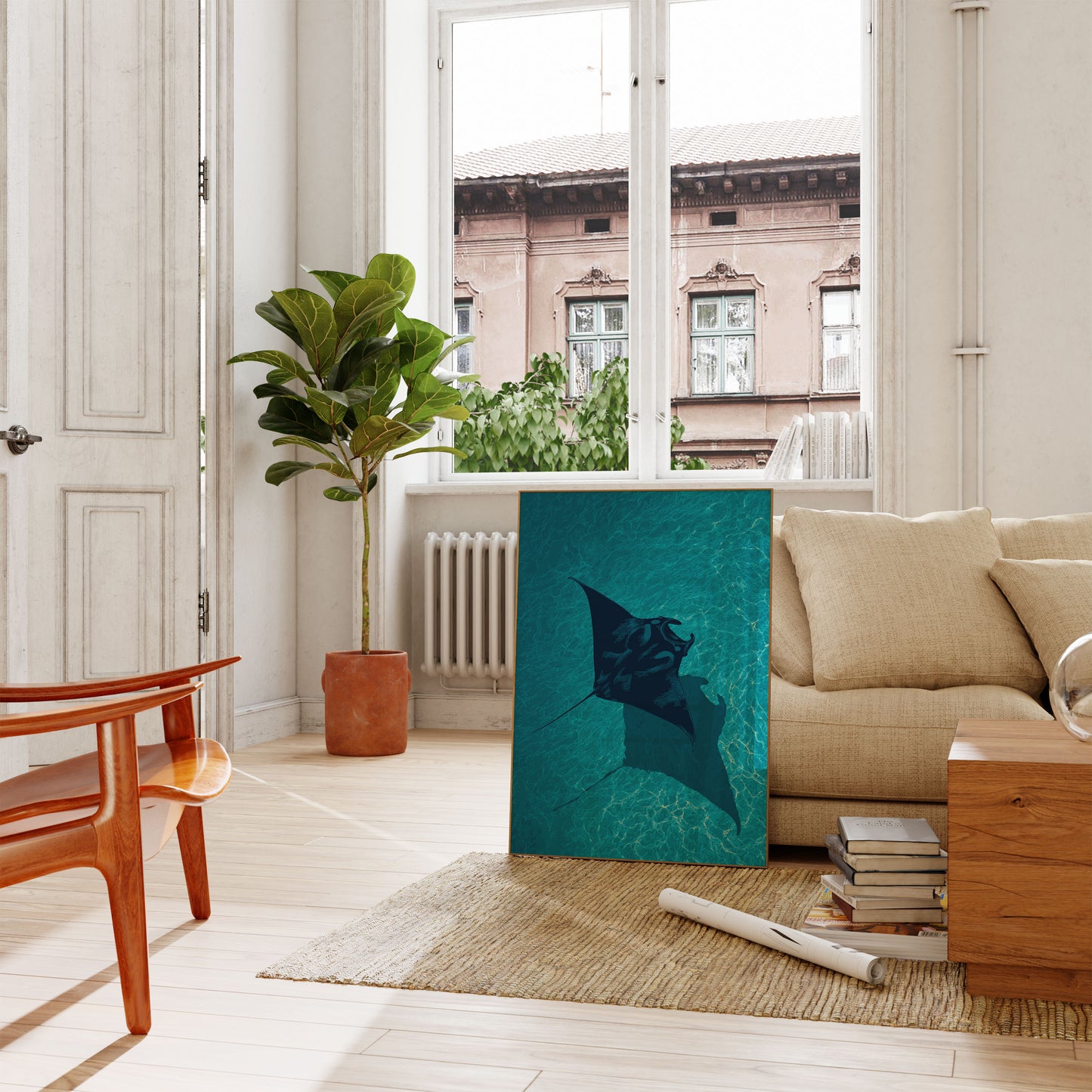 Manta Ray in Turquoise Ocean Poster