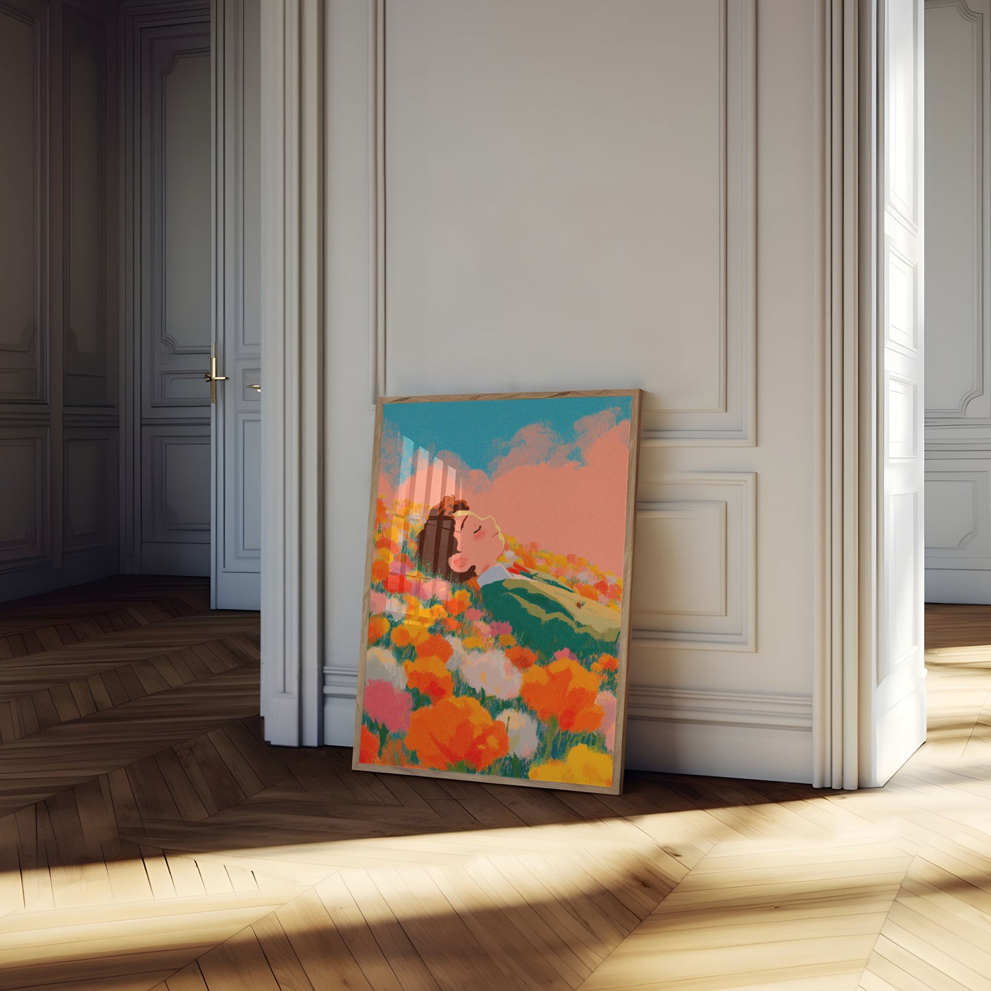 Woman in Wildflower Meadow Poster