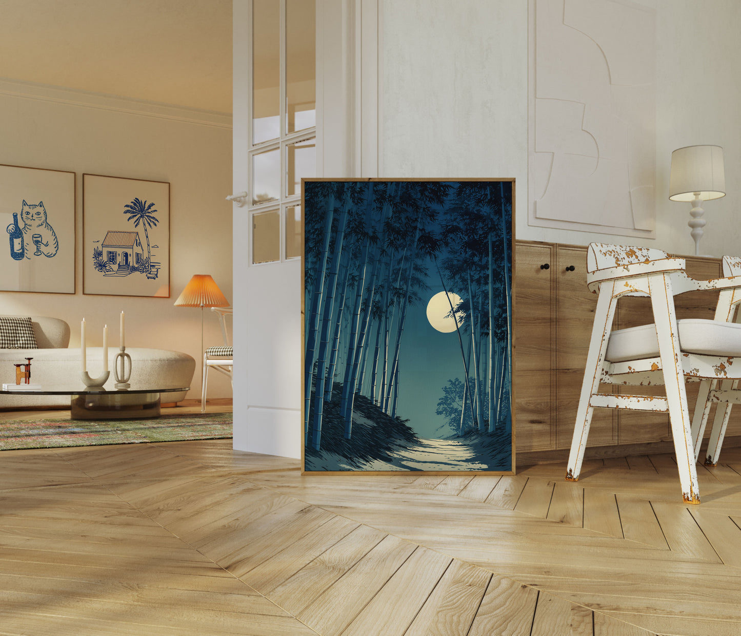 Cartel del Bosque de Bambú Iluminado por la Luna