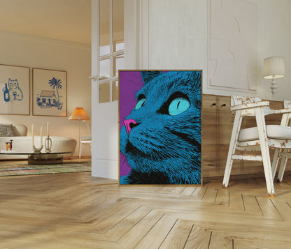 Blue Cat Pop Art Poster