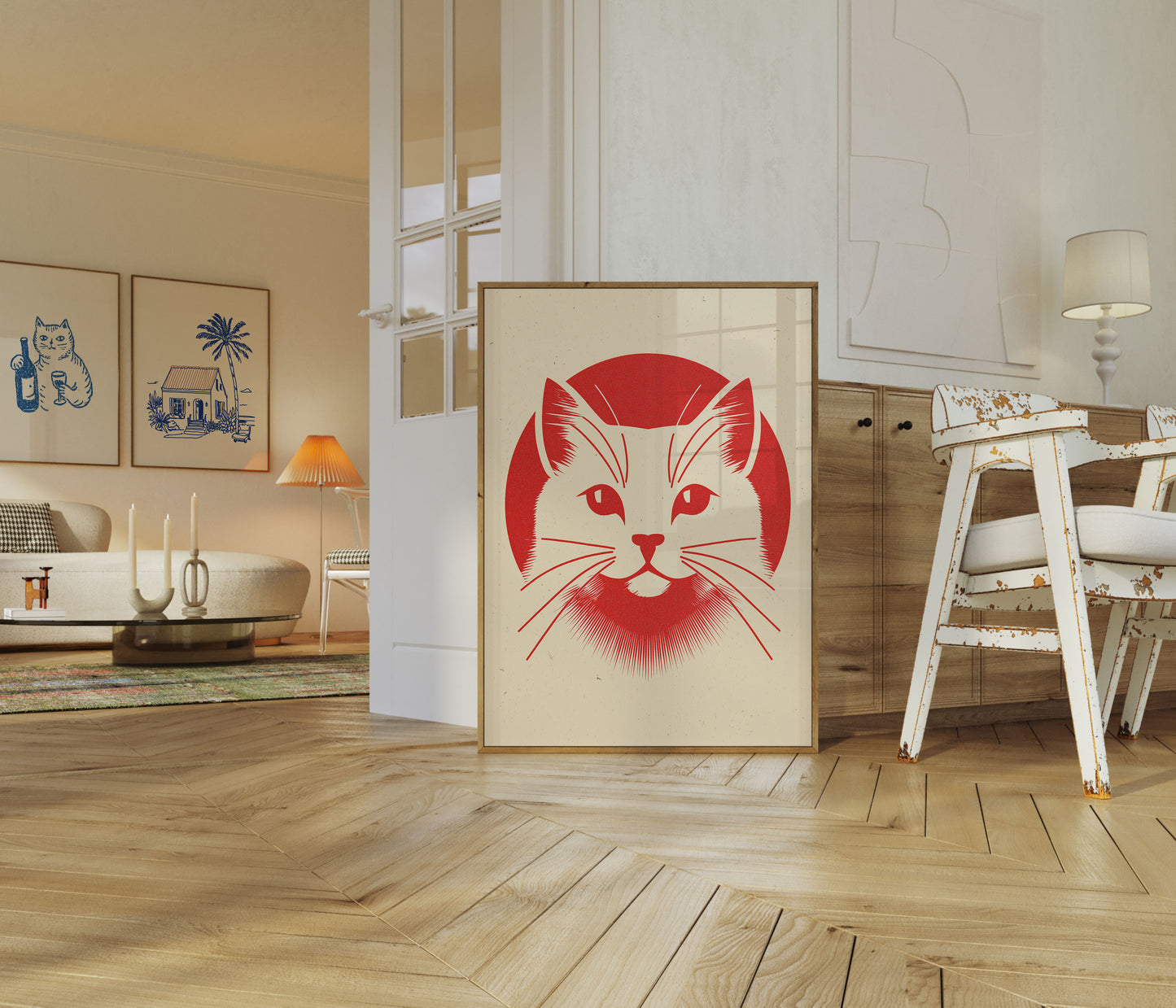 Rødt kattansikt minimalistisk plakat
