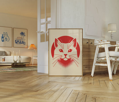 Rødt kattansikt minimalistisk plakat
