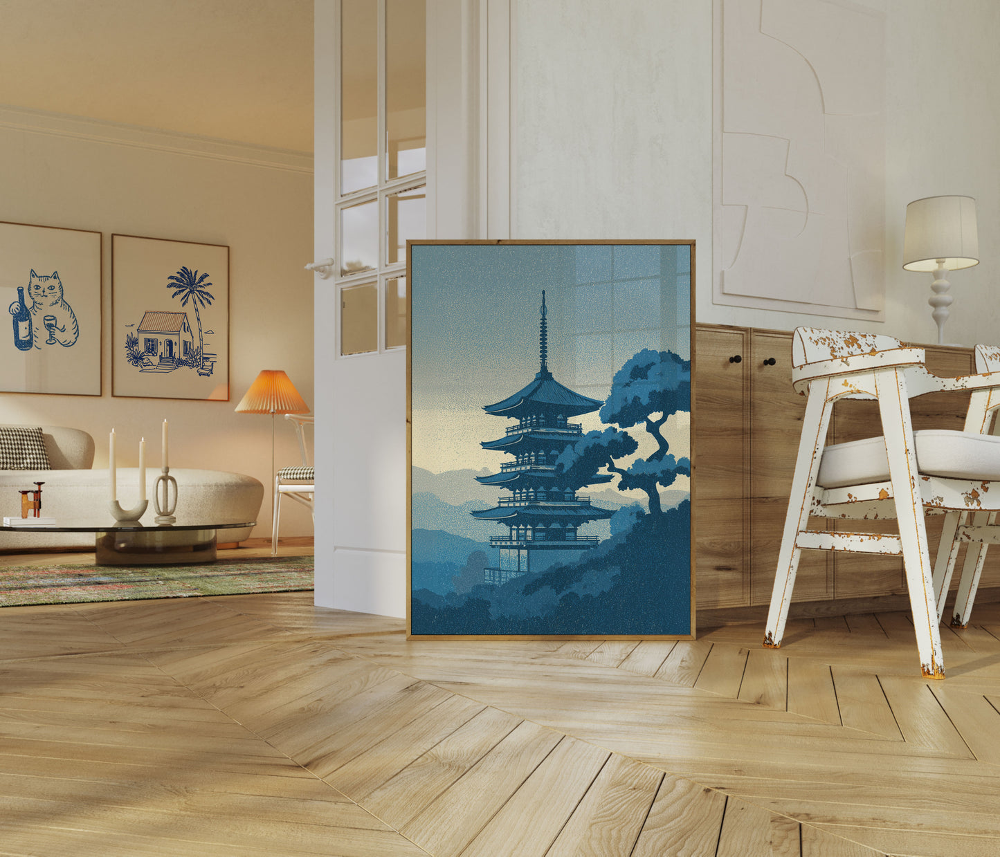 Poster di Paesaggio di Montagna con Pagoda Giapponese