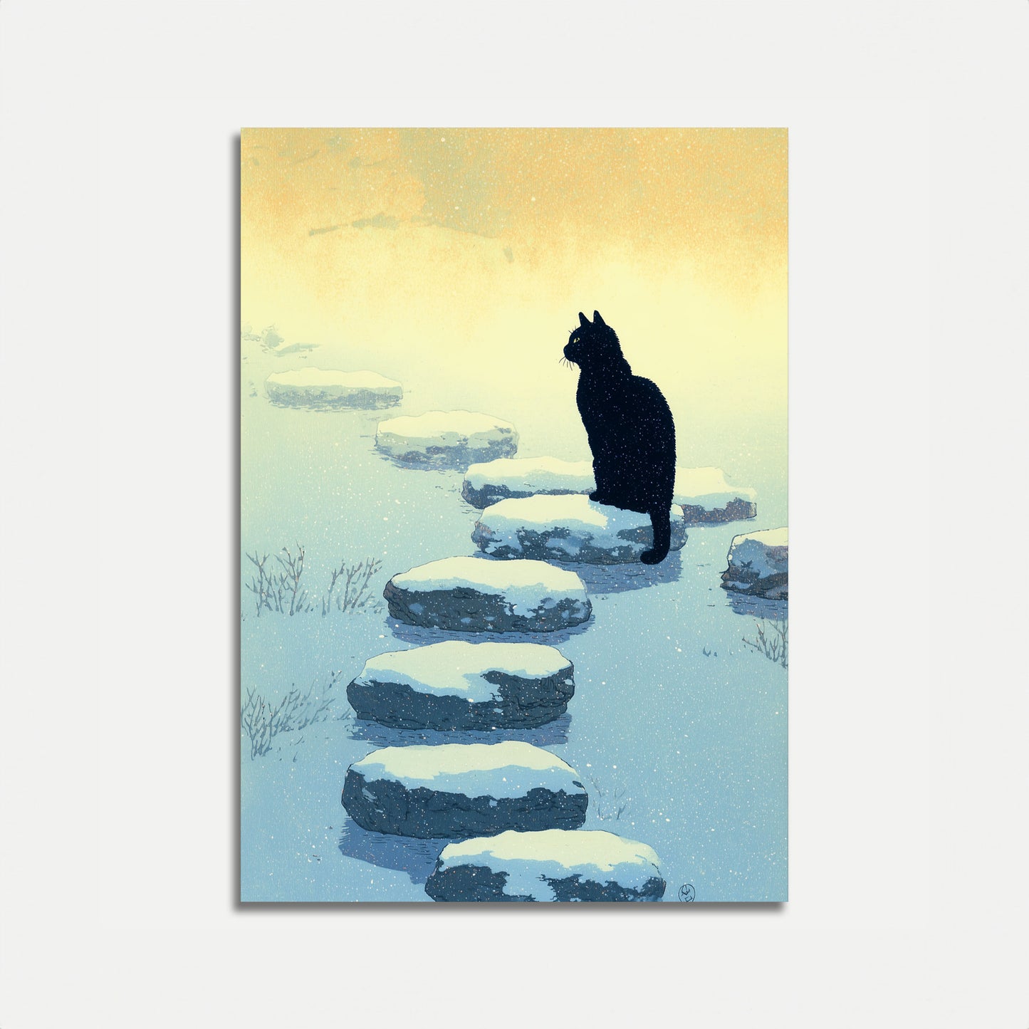 Black Cat Winter Stepping Stones Poster