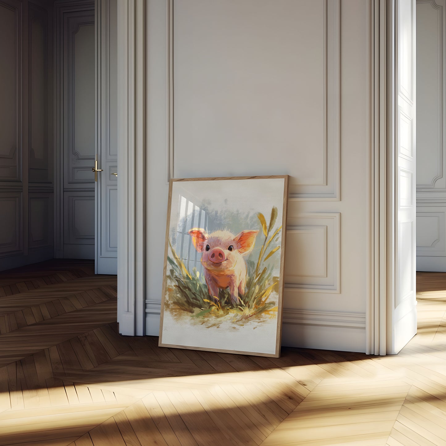 Adorable Piglet in Grass Poster