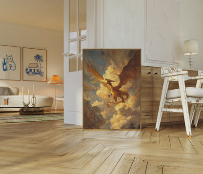 Póster de Dragón llameante en las nubes