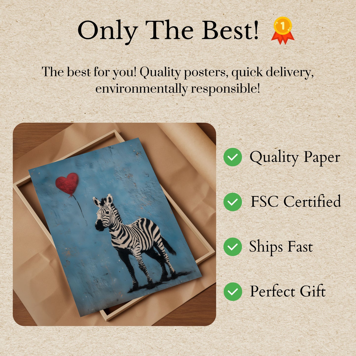 Zebra Love Heart Balloon Poster