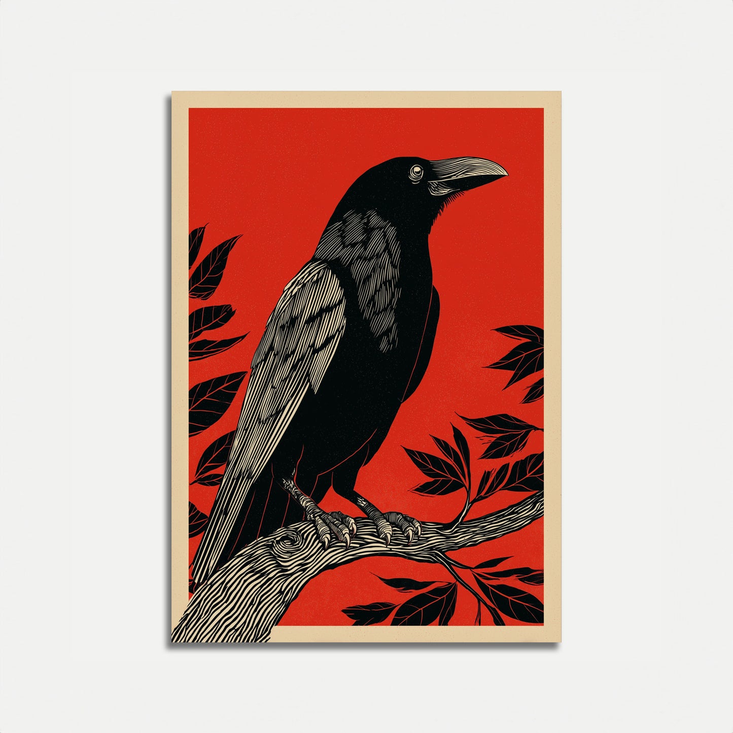 Póster de cuervo en la rama