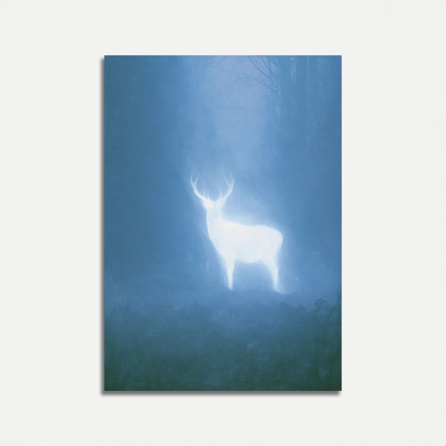 Glowing Deer in Misty Forest Poster