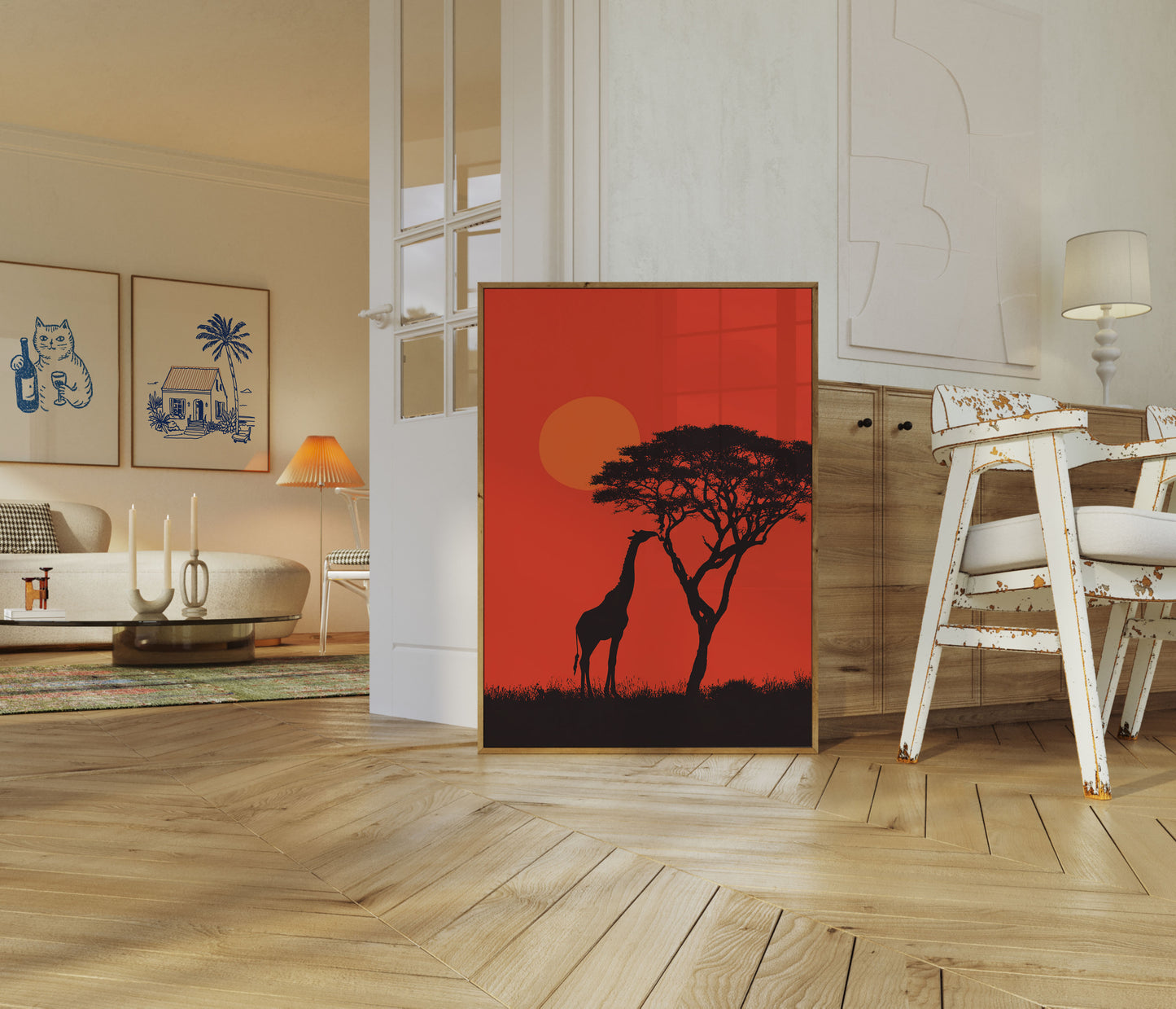 Pôster de Girafa Alcançando Árvore de Acácia