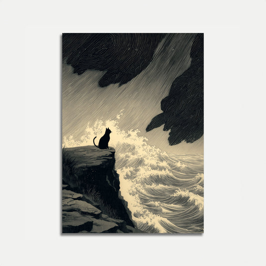 Plakat Kota Obserwującego Fale Oceaniczne