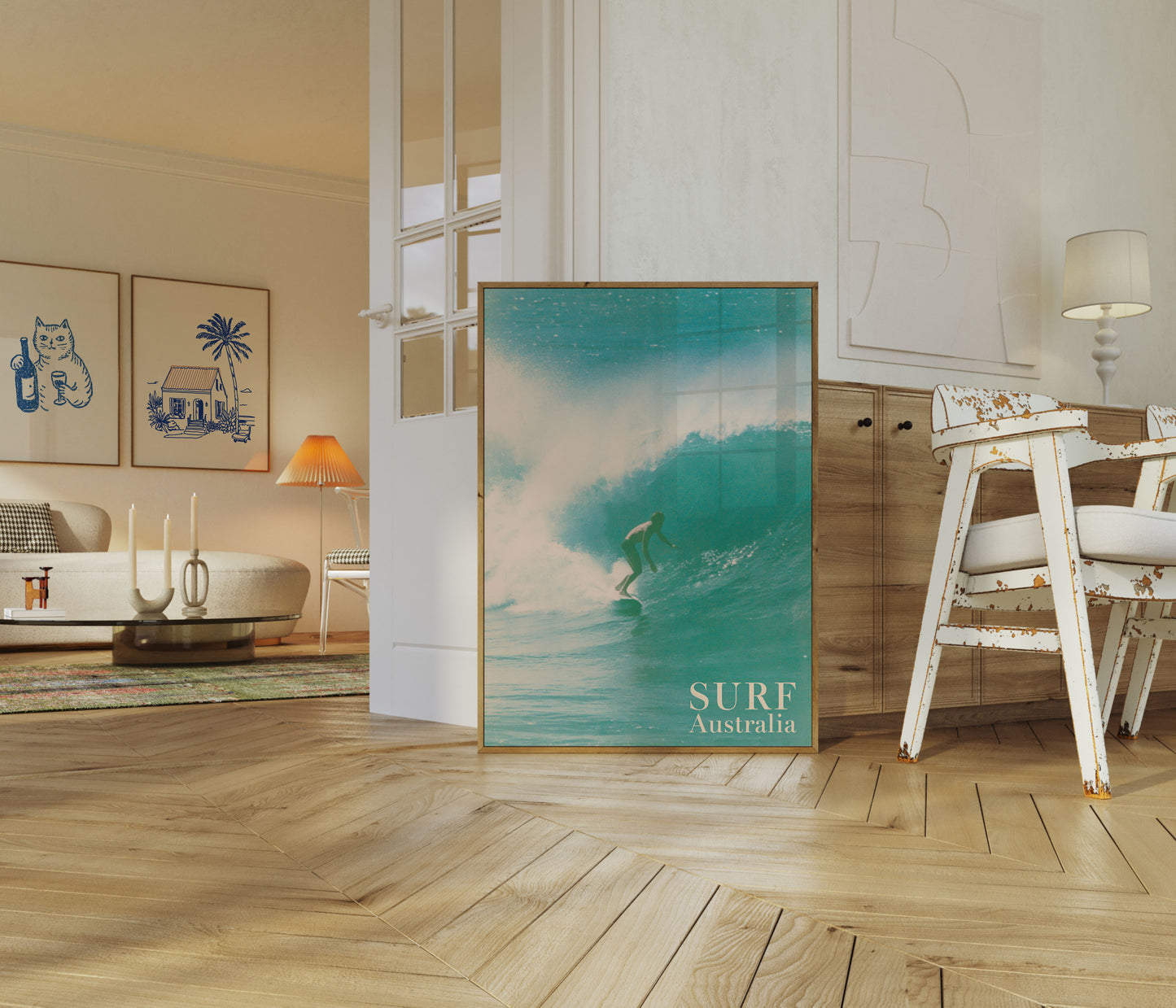 Plakat z falą surfingową po Australii