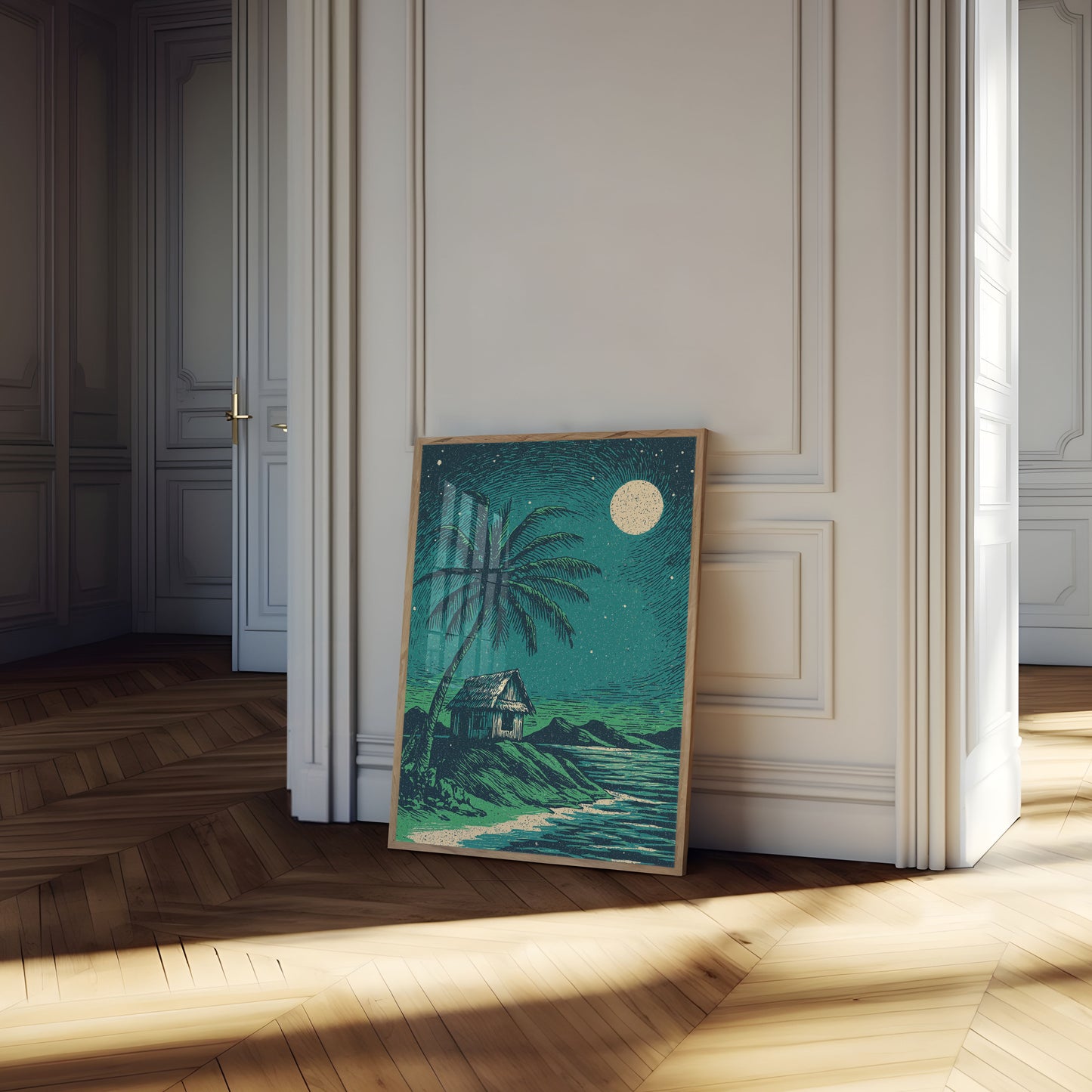 Tropical Moonlight Beach Cabin Poster