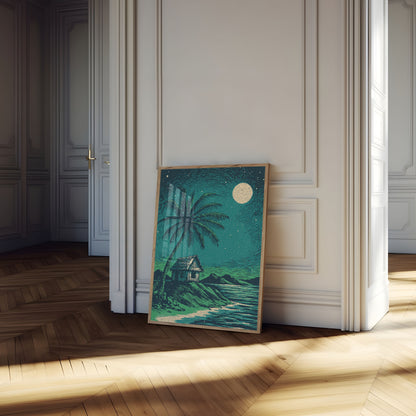 Tropical Moonlight Beach Cabin Poster