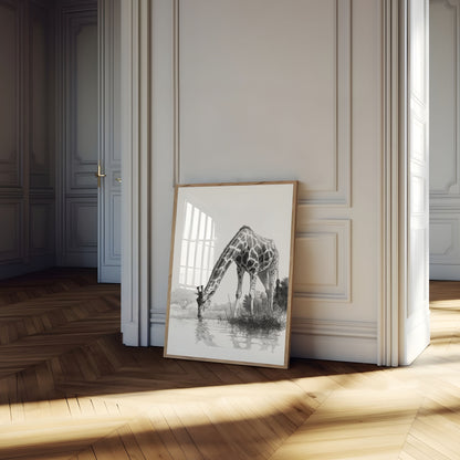 Elegant Drinking Giraffe Poster