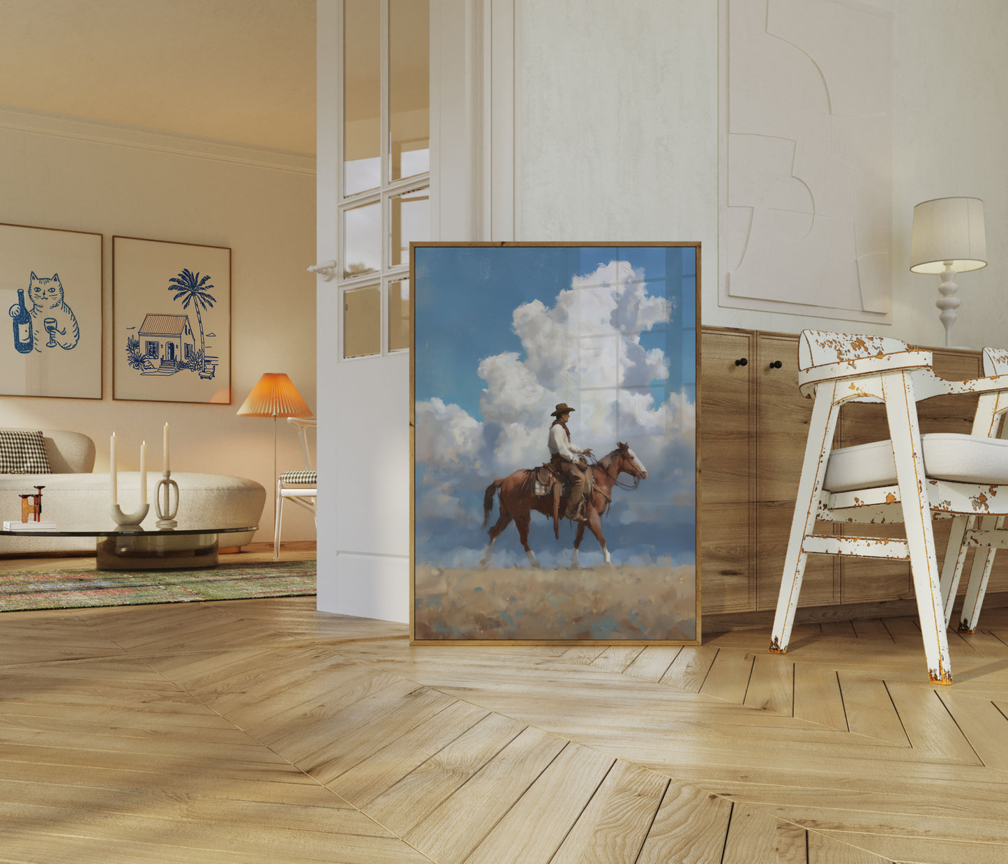 Cowboy-Reiter am wolkigen Horizont Poster