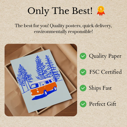Vintage Van in Blue Forest Poster