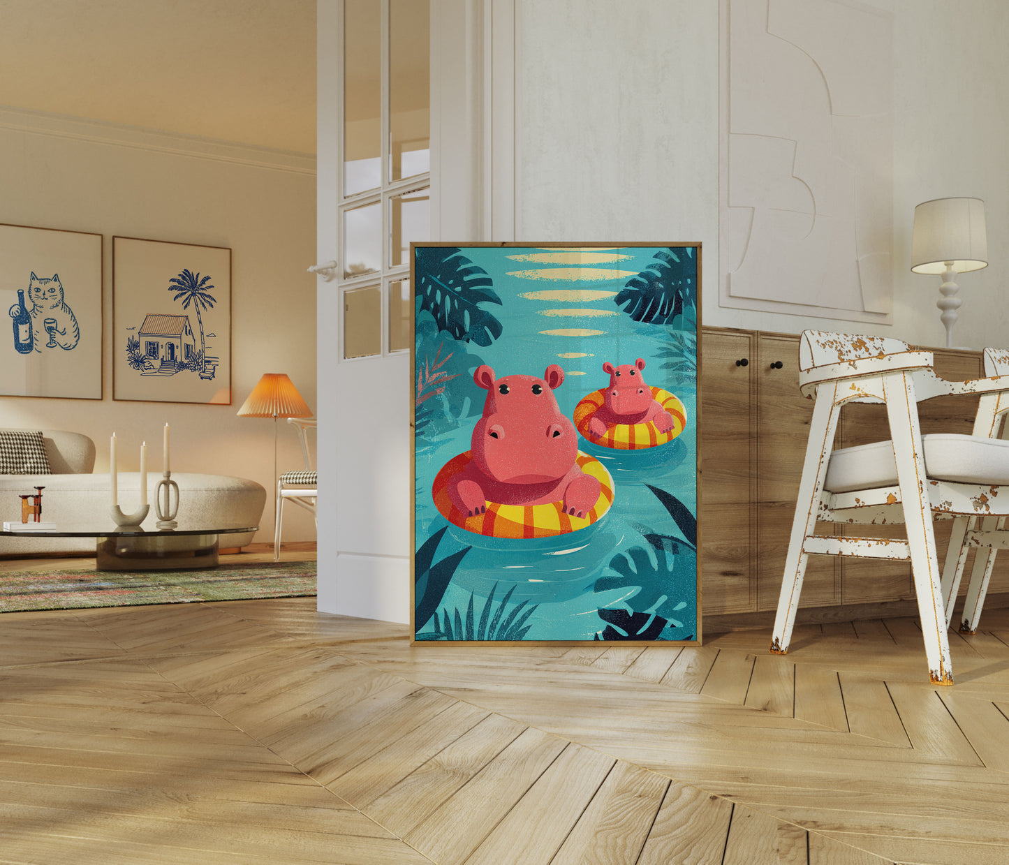 Flusspferde im Poolflotter Poster