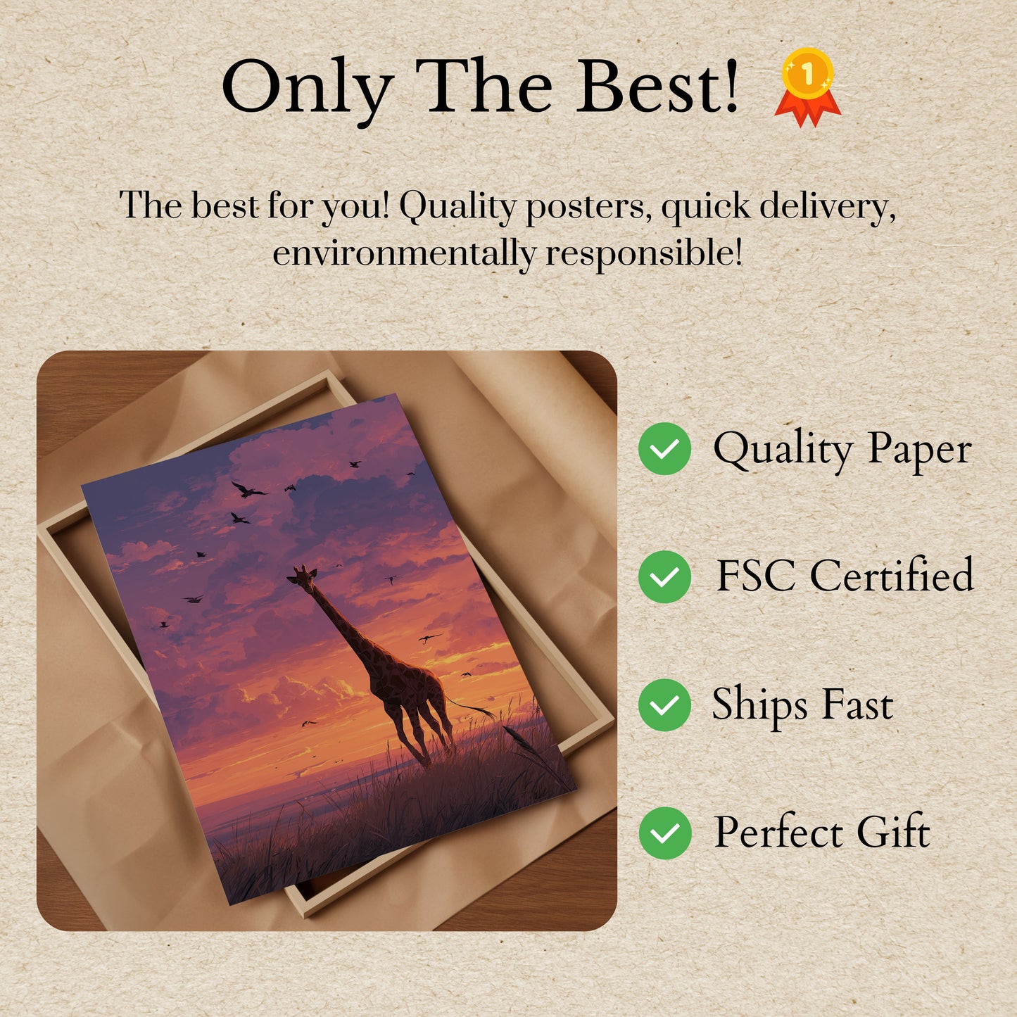 Sunset Savanna Giraffe Poster