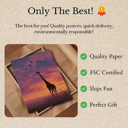 Sunset Savanna Giraffe Poster