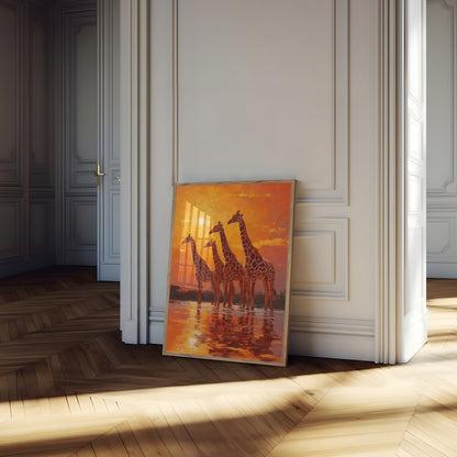Affiche Girafes au Coucher de Soleil Doré