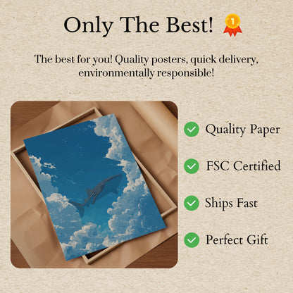 Póster de tiburón ballena en cielos nublados