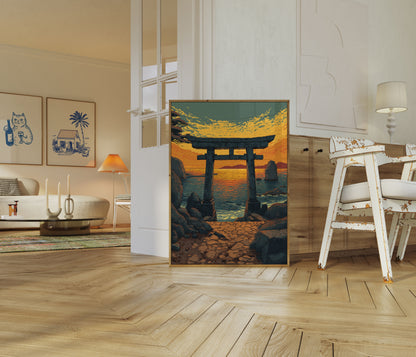 Japanese Torii Gate Sunset Poster