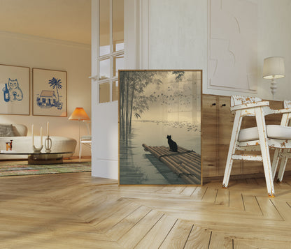 Cat on Bamboo Raft Poster