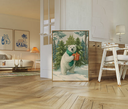 Póster de regalo festivo de oso polar