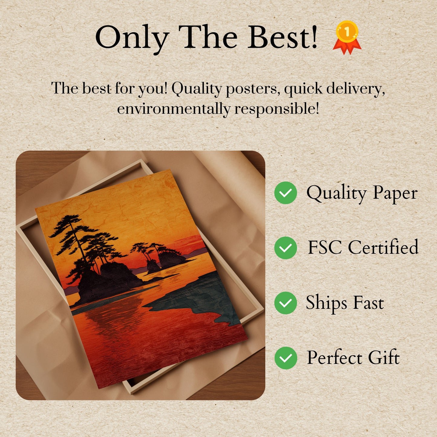 Bonsai Trees Sunset Landscape Poster