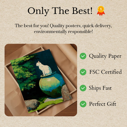 White Cat on Earthen Pot Poster