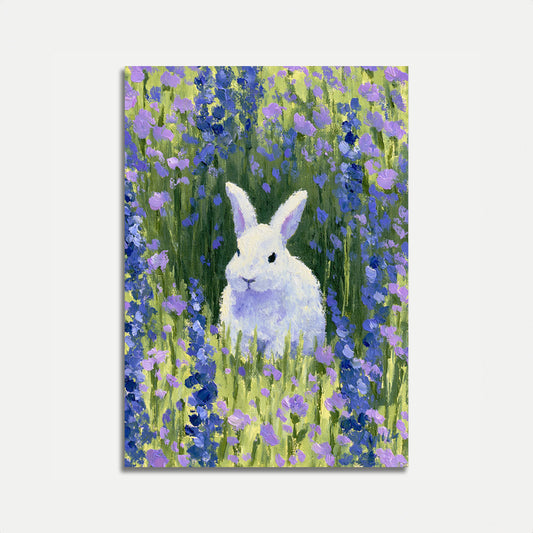 Póster Conejo Blanco en Campo de Lavanda