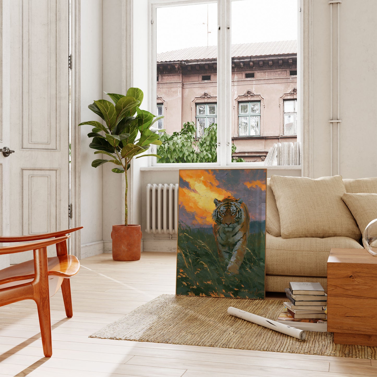 Tiger in Golden Grassland Poster