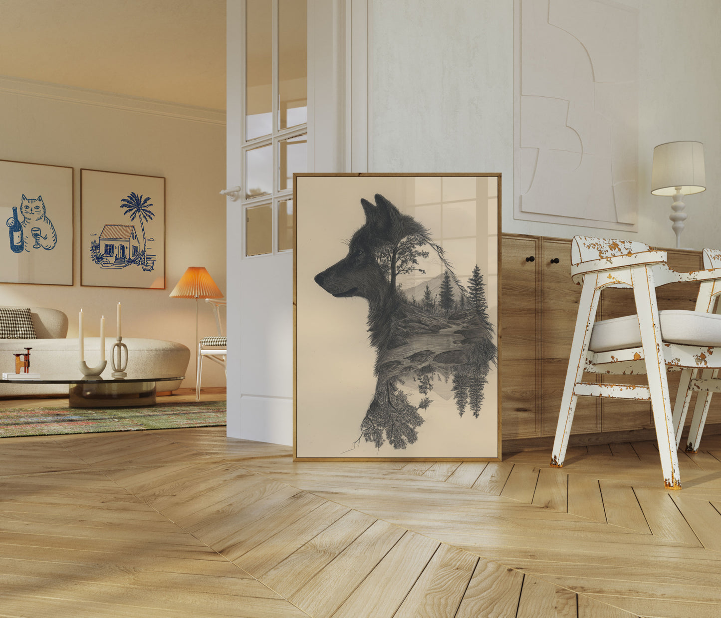 Forest Spirit Wolf Landscape Poster