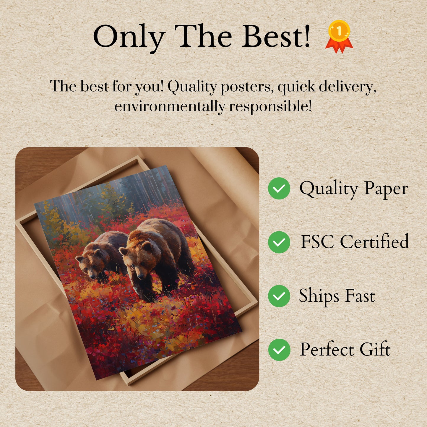 Affiche Ours dans une Prairie de Fleurs Sauvages