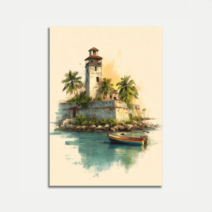 Coastal Lighthouse and Fishing Boat Poster