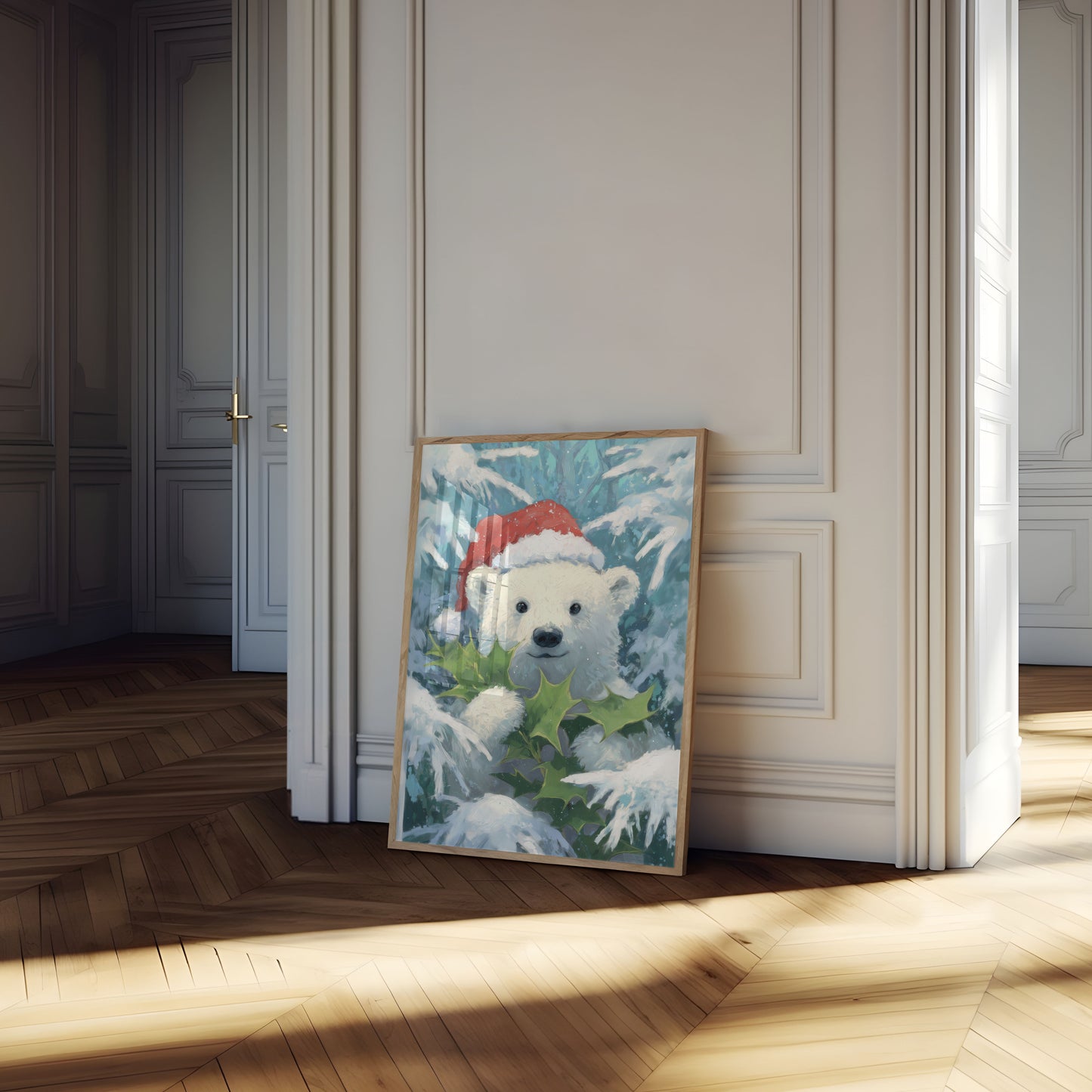 Póster navideño festivo del oso polar