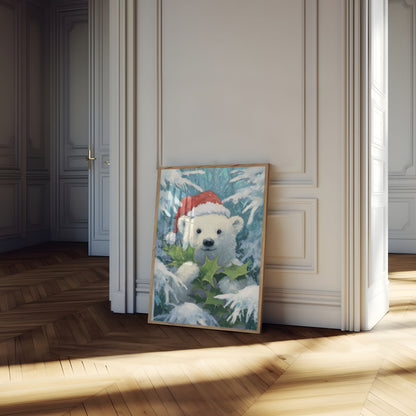 Póster navideño festivo del oso polar